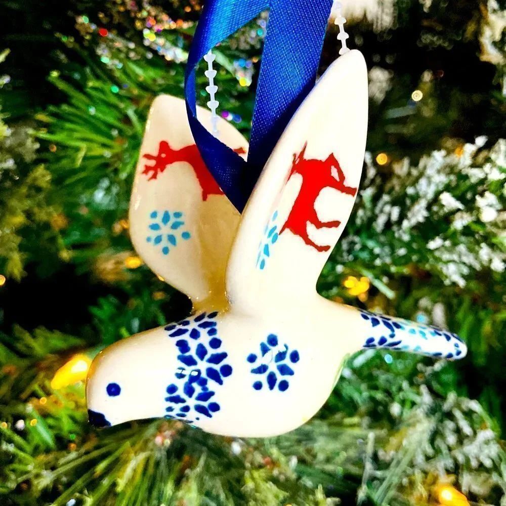 NWT Dove Boleslawiec Polish Christmas Bird Ornament